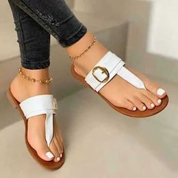Sandals 2022 New Summer Womens Fashion Leisure Beach Outdoor Flip Metal Decoration Flat Shoes Large Size 35-43 H240328W1DV