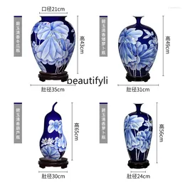 Vases Jingdezhen Porcelain Hand Painted Lotus Gold Vase Dining Room/Living Room Flower Arrangement Decoration Ornaments