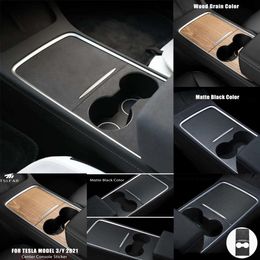 Upgrade 2pcs/set Central Panel Sticker Trim for Tesla Model 3 Y 2021 2022 Interior Wood Grain Centre Console Film Carbon Control Cover Car Accessories