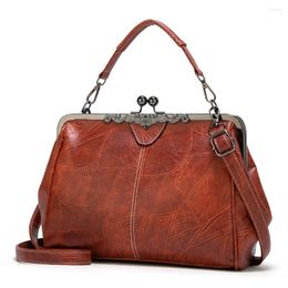 Shoulder Bags Women Retro Frame Purses Girls Crossbody Messenger Bag Small Handbags For Phone Party Faux Oil Leather Clip