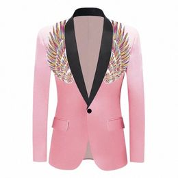 mens Pink Sequin Wing Dr Blazer Brand New Single Butt Suit Jacket Men Party Wedding Stage Groom Tuxedo Roupa Masculino m5wO#