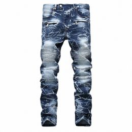 skinny Ripped Jeans Men Vintage Jeans Fold W Work Frayed Trousers Basic Denim Male Pants Thin Streetwear Casual Pants 2023 k3t4#