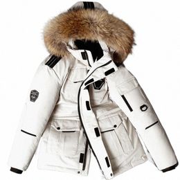 mens Winter Down Jacket Warm Hooded White Duck Down Anorak Men Parka Mid Lg Detachable Fur Collar Coat Waterproof Jacket Male u8OF#