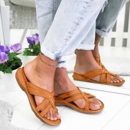 Slippers New Womens Wedge Sandals Casual Flat Shoes PU Summer Flip Beach Sliding H240328ZLRK