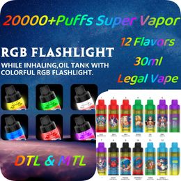 Original Sunfire Stars 20000 Puffs Disposable Vape Pen Randms 15000 Puff 20000 E Cigarettes 10/20/ 30ml Pod Mesh Coil 6 Glowing Rechargeable Air-adjustable 0/2/3/5% Device