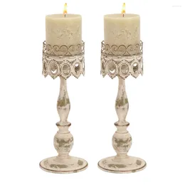 Candle Holders 2 Beige Metal Holder Set Of