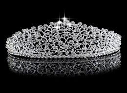 Gorgeous Sparkling Silver Big Wedding Diamante Pageant Tiaras Hairband Crystal Bridal Crowns For Brides Hair Jewelry Headpiece9510166