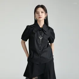 Women's Blouses A Trendy And Niche Design With Layered Collar Shirt For 2024 Summer Bubble Sleeve Slimming Top