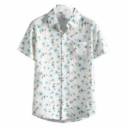 trendy Turtle Neck Print Shirts for Men - Short Sleeves Beach Hawaiian Polo Top w81M#