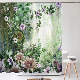 Shower Curtains Beautiful Flower Leaf Plant Bath Curtain Waterproof Fabric Palm Pattern Bathtub Screen For Bathroom Decor