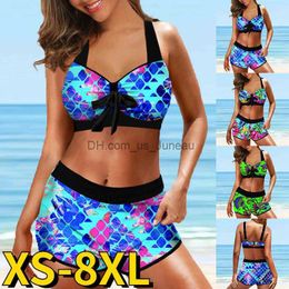 Women's Swimwear 2022 Women Sexy Vintage Printing Bikini Female Loose Size Swimsuit Beachwear Summer Swimwear High Waist Two Piece Set Bathsuitt T240328