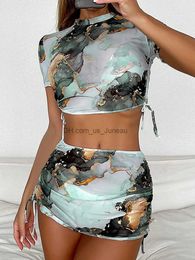 Women's Swimwear 4 Pieces Halter Bikini Swimsuit With Marble Print Cover Up 2023 Swimwear Female Beachwear Bathing Swimming Suit Women Summer T240328