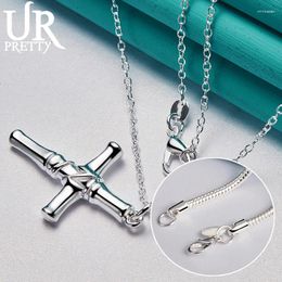 Pendants URPRETTY 925 Sterling Silver Cross Pendant Necklace 16/18/20/22/24/26/28/30 Inch Chain For Woman Wedding Jewellery