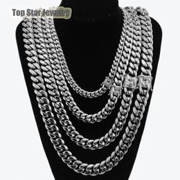 8mm 10mm 12mm 14mm 316L Stainless Steel Jewelry High Polish Miami Cuban Chain Necklace Men Punk Curb ChainDragon-Beard Clasp 24&qu258G