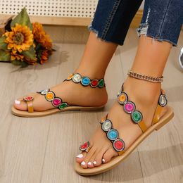 Sandals Yellow Embroidered Artificial Flower Fashion Flat Shoes Size 43 Summer Outdoor Beach Travel Mom H2403284ZFG