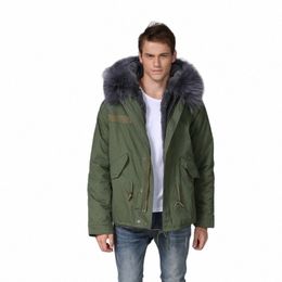 attractive Short Parka Grey Faux Fur Lined Coat Invierno Thick Jacket Men Blazer Wear Knitted Overcoat 723l#
