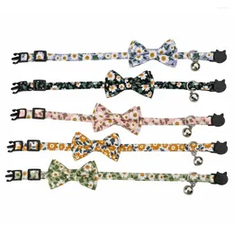 Dog Apparel Cat Pet Adjustable Collar Bell Tie Cats Puppy Floral Kitten Bow Necklace Small Collars Accessories