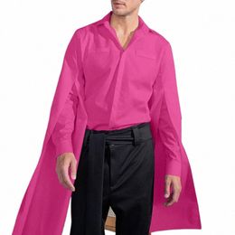 incerun 2024 Fi Men Irregular Shirt Lapel Flare Lg Sleeve Streetwear Butt Men Clothing Solid Color Casual Camisas S-5XL Q6pG#