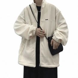 kpop Fleece Jacket for Men Women 2023 Autumn Winter Streetwear American Loose Casual Standing Collar Zipper Letter Coat n1oj#