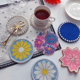 Table Mats Placemat Round Trivet Pot Holders Hand-made Beads Coasters Beaded Insulation Pads Pearl Decor