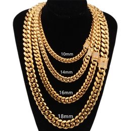 12-18mm wide Stainless Steel Cuban Miami Chains Necklaces CZ Zircon Box Lock Big Heavy Gold Chain for Men Hip Hop Rock Jewelry299l