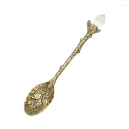 Spoons Crystal Decor Tea Coffee Spoon Flower Zinc Alloy Multifunctional Retro Dessert