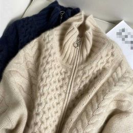 Autumn and Winter New Thick Turtleneck Cashmere Knitted Cardigan Womens Loose Wool Sweater Plus Size Female Jacket Top