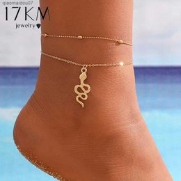 Anklets 17KM Snake Multi layered Bracelet Set for Womens Bohemian Heart shaped Bracelet Bohemian Metal Gold Plated Silver Bracelet Fashion JewelryL2403
