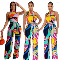 Holiday Outfits For Women Clothes Beach Fashion 2024 Luxury Summer Sleeveless Button Print Leg Sexy Jumpsuit Solid Polyester