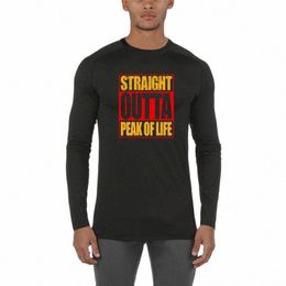 straight Outta Peak of Life Print T-shirt Gym Bodybuilding Fitn Quick Dry Sport Shirt Men Lg Sleeve Tight High Elastic Tops 87wr#