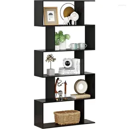 Hooks Function Home 5-Tier Geometric Bookcase Wood S Shaped Bookshelf Modern Freestanding Multifunctional Decorative Storage