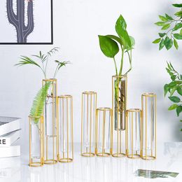 Vases Metal Flower Stand Test Tube Transparent Glass Vase Household Ornament Nordic Style Home Decor Office Decoration
