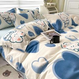 Bedding Sets Duvet Covers Single/ Double Blue Comforter Cover Heart Korean Style Quilt With Pillowcase