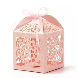 Gift Wrap 50pc Pink Hollowed Laser Cut Leaf Paper Favor Gifts Candy Box With Ribbon Baby Shower Wedding Party Supplies