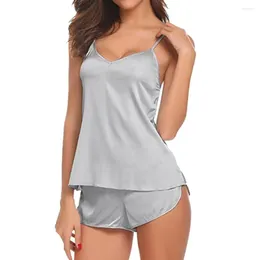 Home Clothing 1 Set Pyjama Solid Colour Vest Shorts Sexy Suspenders