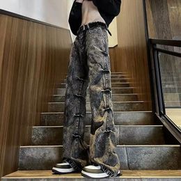 Men's Pants American Style Dark Black Tie-dye Jeans Men Oversize High Street Casual Loose Straight Trousers Male Clothes