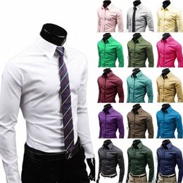 men Shirt British Style Busin Lg-Sleeve Male Slim fit Casual Shirts Men's Clothing White Black wine Shirts men R54e#