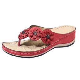 Slippers Summer womens flat shoes 5 color sandals lticolor retro flower flip slippers jer platform H240328EFUN
