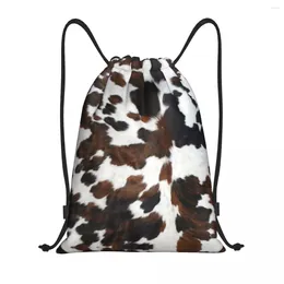 Shopping Bags Custom Cowhide Texture Drawstring Bag Women Men Lightweight Animal Hide Leather Sports Gym Storage Backpack