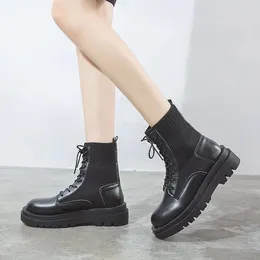 Boots Leather Platform Autumn Women Light Comfortable Chunky Fashion Lace Up Lady Shoes Footwear
