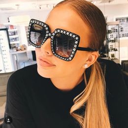 Sunglasses Big Square Luxury Rhinestone Women Crystal Oversize Brand Designer Sun Glasses Vintage UV400 Female