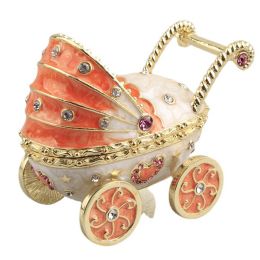 Sculptures Handmade Enameled Trinket Box, Baby Carriage, Stroller Jewelry, Home Decor, Metal Crafts, Novelty Gift