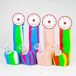 Newest Silicone Bong Pipes Kit Removable Hookah Waterpipe Bubbler Glass Philtre Handle Bowl Portable Dry Herb Tobacco Cigarette Holder Smoking Handpipes DHL