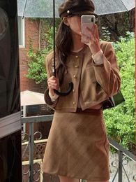 Work Dresses Korean 2 Piece Set For Women Half Skirts Sets Spring Autumn O-Neck Single Breasted Short Coat Mini Skirt Sweet Fashion Suit