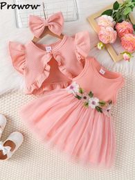 Clothing Sets Prowow Summer Baby Girls Outfits Waffle Cardigan Top And Embroidery Floral Dresses For Party Kids Clothes