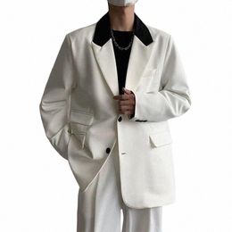 classic Aesthetic Blazer Jacket For Men Fi Patchwork Lapel Butt-up Suit Jackets Casual Mens Clothes Autumn Vintage Coats P0ZX#
