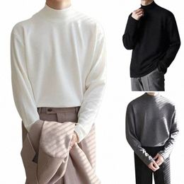 2023 Autumn and Winter Men's Lg Sleeve T-shirt with Half High Neck Underlay Loose Inner Layer Comfortable Versatile Top q8rv#