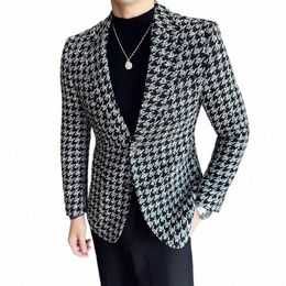 men Blazer 2023 Autumn Winter Thick Plaid Suit Jackets/Slim Fit High Quality Tuxedo/Man Busin Fi Banquet Men Clothing w3ke#