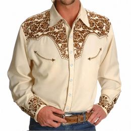 new Western Cowboy Men's Lg Sleeve Shirt Vintage Denim 3D Printed Lapel Casual Social Club Clothes Clothing Collar Camisa Men f3B5#