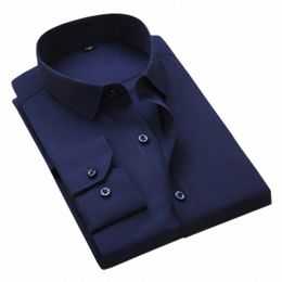 men's Busin Formal Shirts Men Work Shirts Plain Lg Sleeve Solid Colour Shirt No Pocket Office-wear Clothing i9FU#